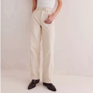 Free People Aster Seamed Relaxed Straight Leg Jeans Cream Women's 26 NWT